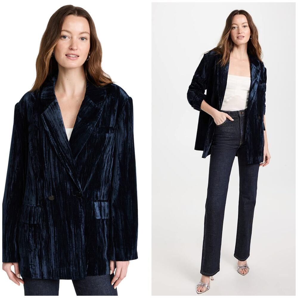 O.P.T. Kenny Blazer Size Small Blue Velvet Oversized Relaxed Jacket NWT